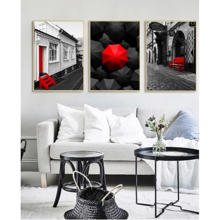 Sans cadre 3 pièces toile peinture parapluie rouge ...