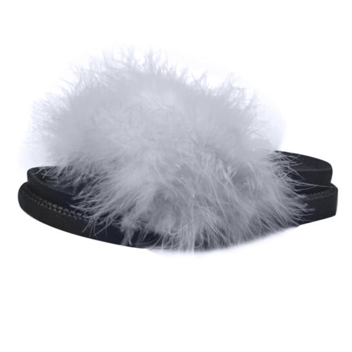 Flop Sandal noir Plat Fausse Mesdames Benjanies Slip Femmes Fourrure En Slipper Fluffy On Sliders Flip wPP7naqO