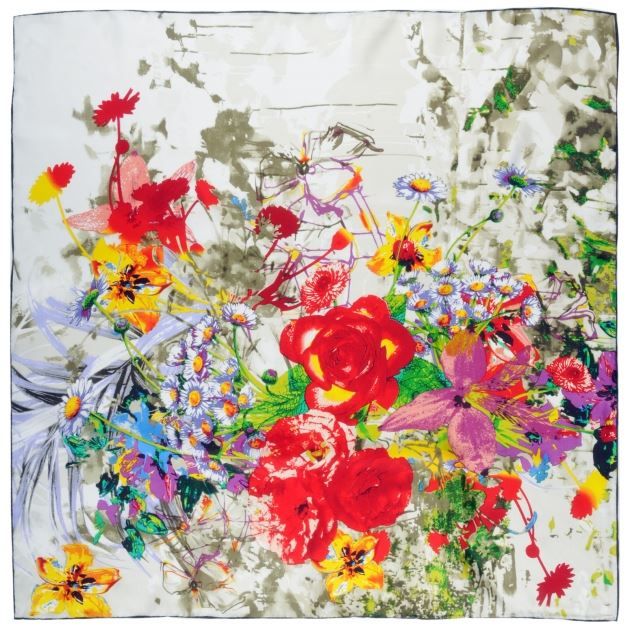 Foulard Carré En Soie 100% Jane SEYMOUR Motif Magnolia Fleuri 88x88cm - Neuf étiqueté