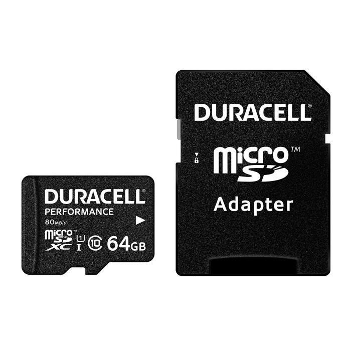 DURACELL Carte Micro SD 64GB Class 10U1+Adaptateur (R:80MB/S)