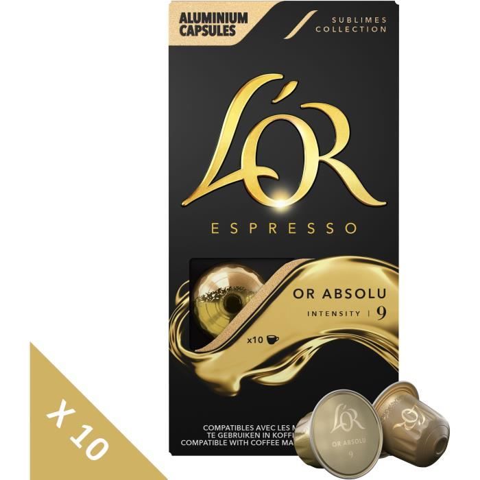L'OR ESPRESSO Café Or Jaune Intensité 9 - 10 paquets de 10 capsules Compatibles Système Nespresso®