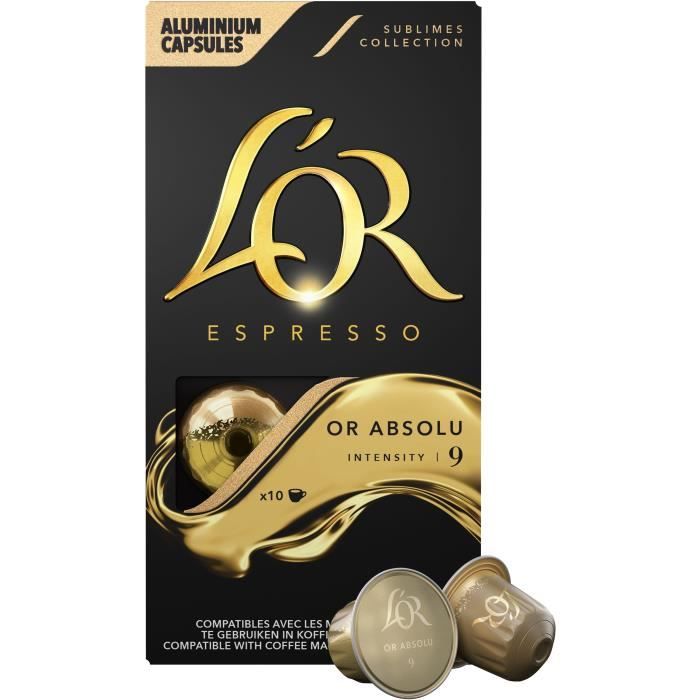 L'OR Espresso Café Capsules Aluminium Or Jaune Intensité 9 - X10