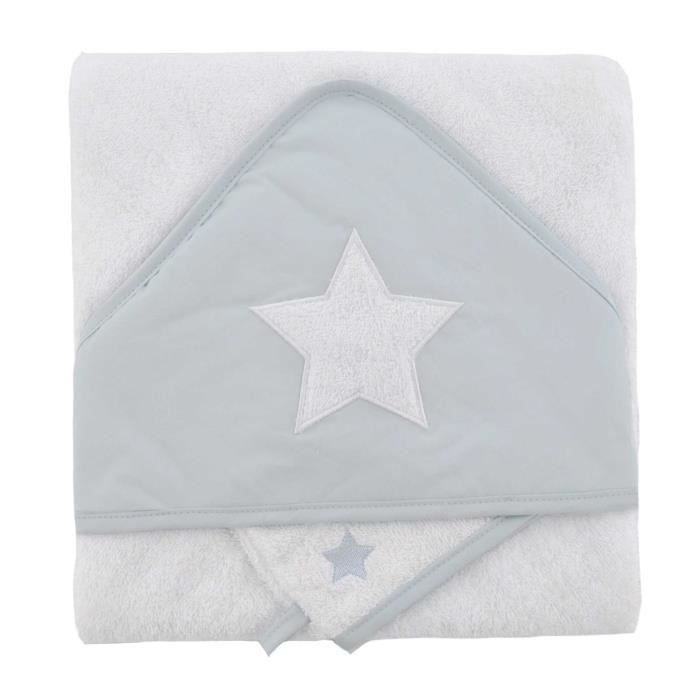 DOUX NID Coffret Sortie De Bain Brodée + Gant Imprime Etoile - 75x75 Cm - Perle