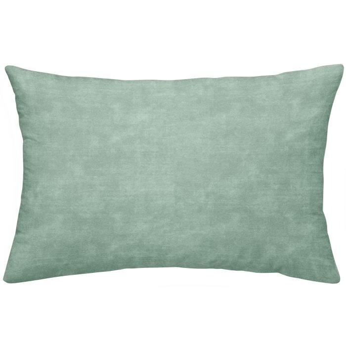 TODAY TROPIK SUMMER Coussin déhoussable Cascade - Velours et chambray - 30 x 50 cm - Vert clair