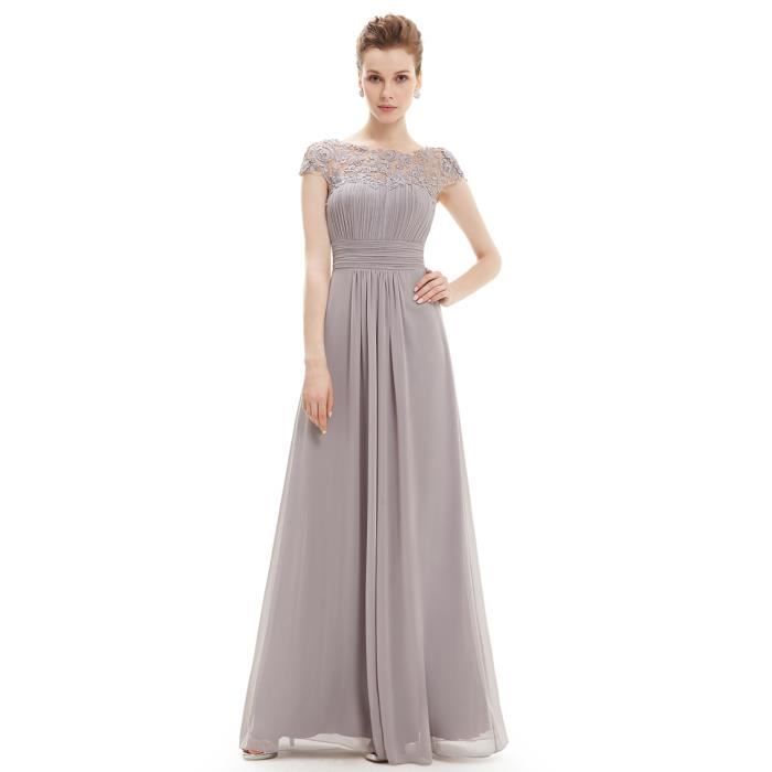 Discount Wedding Dresses Online robe longue de soiree grise dentelle applique tail - Discount Wedding Dresses Online