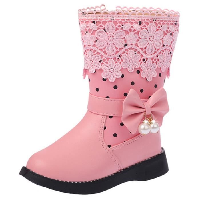 Bzh xz106rose35 noir Belle Cuir Bottes Longues Hiver Rose Filles rouge Enfants Ywp1cxq0