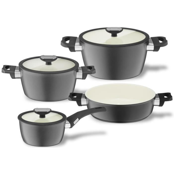 BERNDES Set de 4 casseroles Perfect Balance® Smart - Ø 16-20-24 cm - Noir crème - Tous feux dont induction