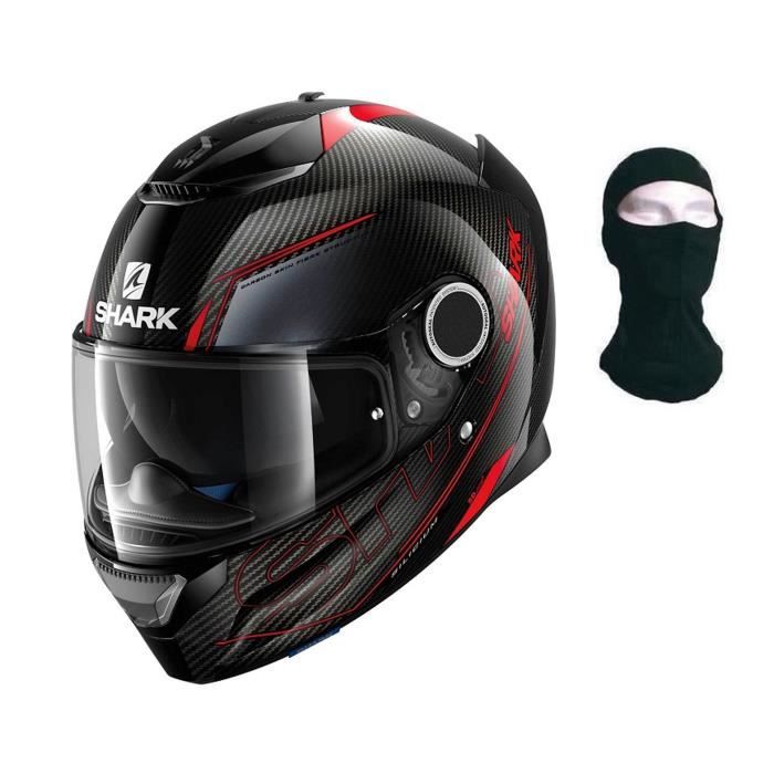 SHARK Casque Intégral Spartan Carbon Silicium Noir Rouge + Cagoule