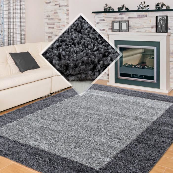 Tapis Shaggy Pile Longue Designe 2 Couleur Gris Gris Claire 60x110