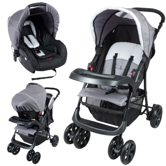 Poussette bébé 4 roues combiné 2 en 1 Coloris : noir et