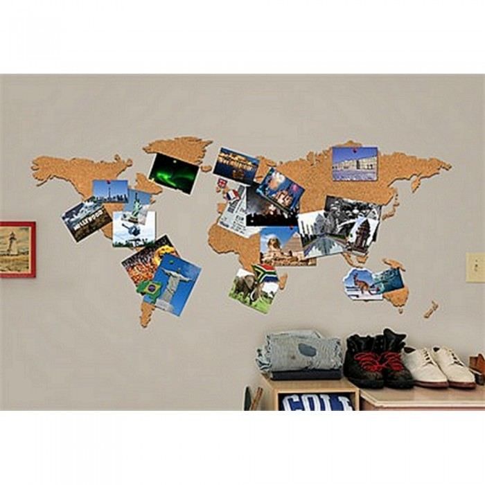 Carte du Monde en liège à coller au mur Planisphère Cork ...