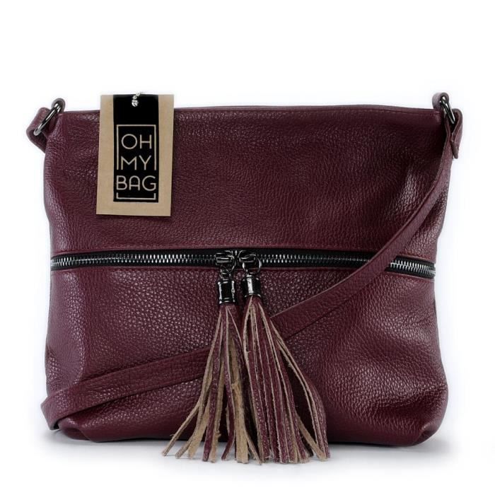 cuir main Sac London à foncé bandoulière Modèle en rouge femme XqPnwwf4