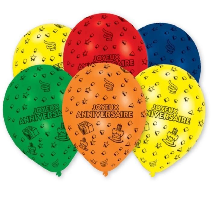AMSCAN Lot de 6 Ballons en latex imprimé Joyeux Anniversaire - 25,4 cm/10''