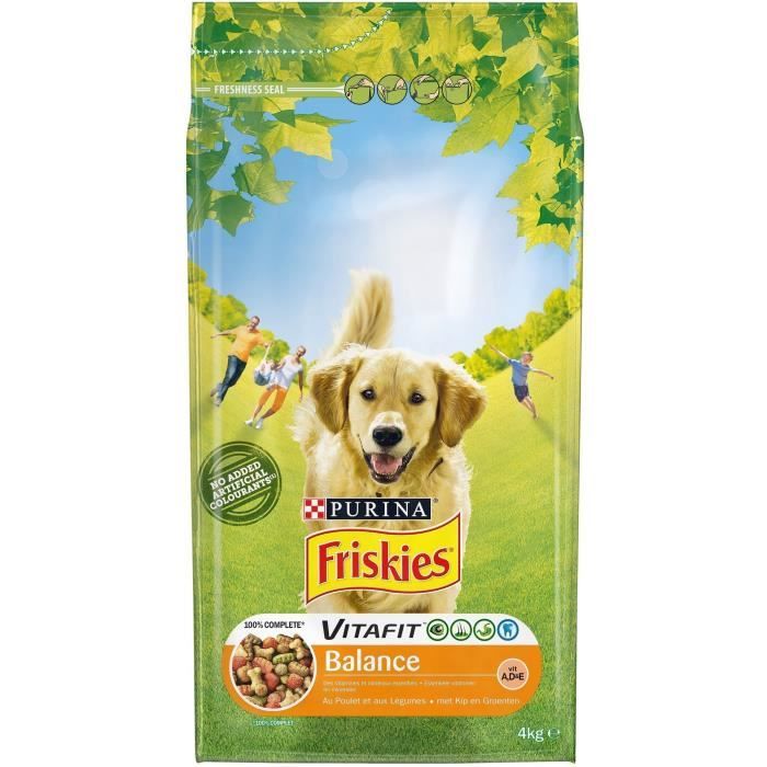 FRISKIES Croquettes Vitafit Balance - Au poulet et légumes ajoutés - Pour chien adulte - 4 kg