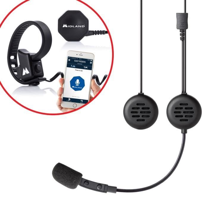 MIDLAND Intercom de 2 personnes 200 mètres avec alerte vocale pour casque JET + Boutton sans fil Push to talk