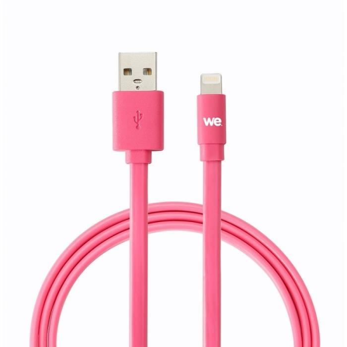 WE Câble USB Apple plat - 2 mètres - Silicone - Fuchsia