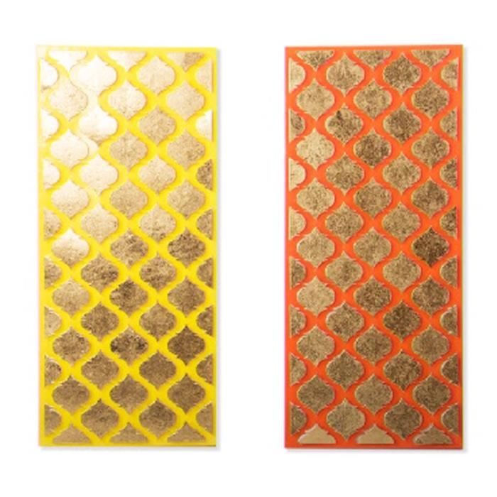 Ethnique décoration murale , panneau rectangulaire , (32x72x3 cm) métal ( Jaune)