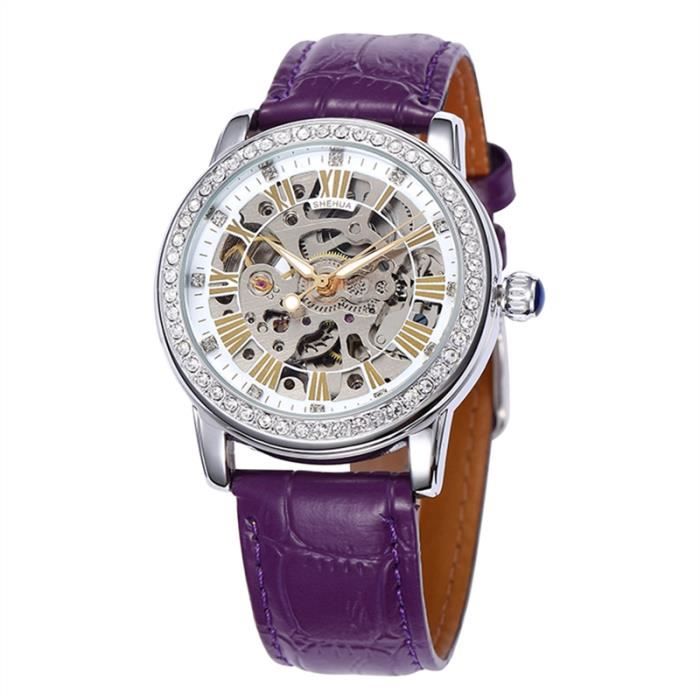 Montre Mécanique Vintage New Classic Années 80 - Cadran Blanc/Boitier Doré - Bracelet Cuir Marron