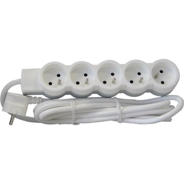 LEGRAND Rallonge multiprise standard 5x2 P+T cordon 1,5 m blanc et gris