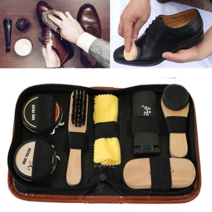 Kit De Cirage Chaussures 10 Pièces - Cirage Noir Et Blanc, Brosses, Chausse-pied, étui Portable, Entretien Cuir