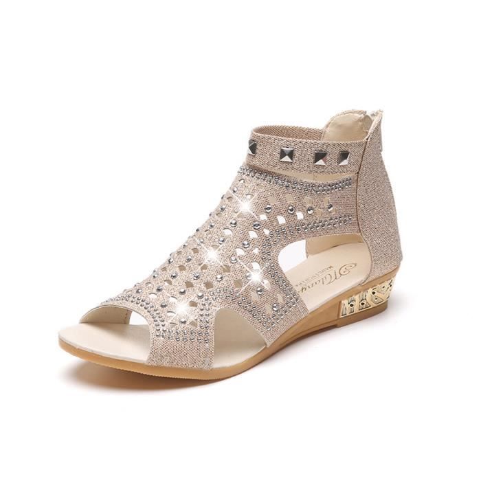 ChaussuresFemmes Compensées Beige37 Poisson Creux Bouche De D'été Sandales bg7f6yY