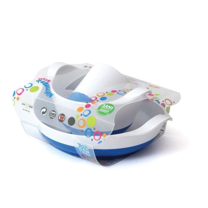 PLASTOREX Lot vaisselle : assiette, gobelet, bol en mélamine - Blanche - base antidérapante bleue