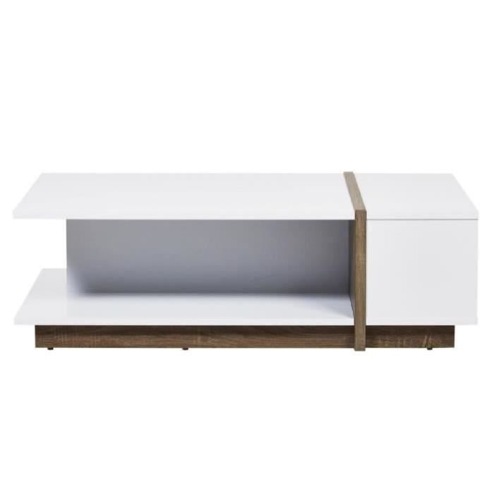 PANAMA Table basse style contemporain placage bois blanc et decor chene - L 110 x l 60 cm