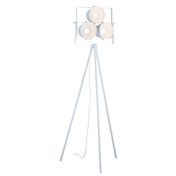 Lampadaire trépied en métal avec 3 projecteurs 60x60x150 cm E27 40 W blanc