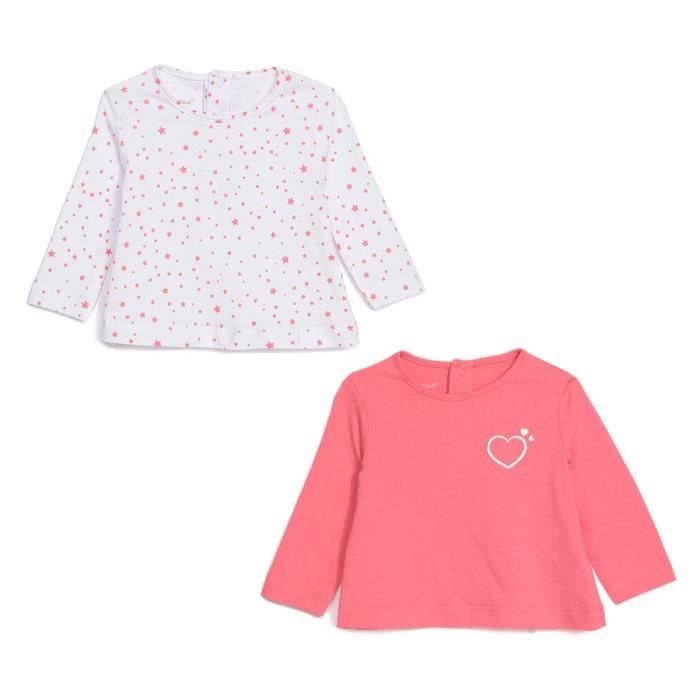 BEBE REVE Lot de 2 tee-shirts - Jersey - Etoiles - Blanc - Bébé mixte