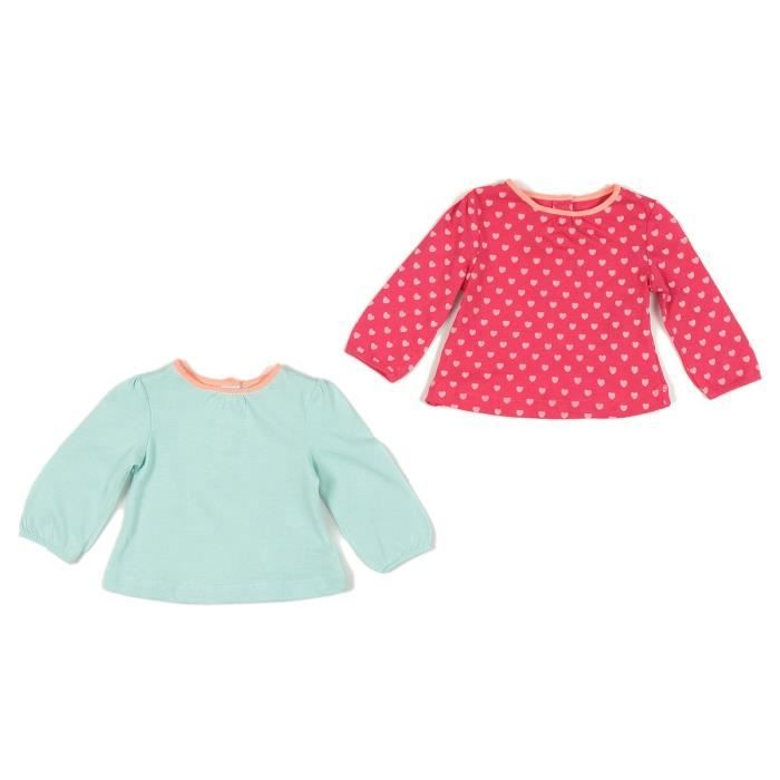 BEBE REVE Lot de 2 tee-shirts - Jersey - Bleu et framboise - Bébé fille