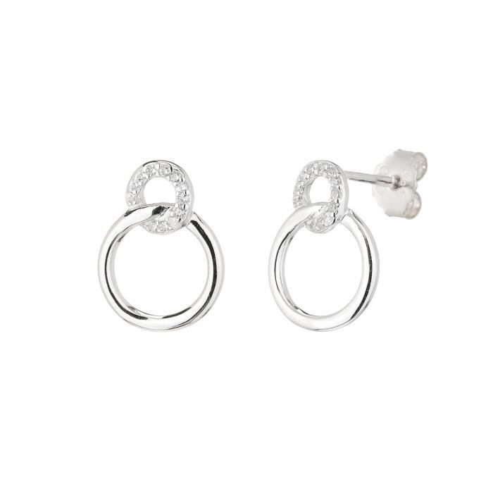 MONPLAISIR Boucles d'Oreilles Argent Fin 925/1000 Deux Cercles Entrelacés