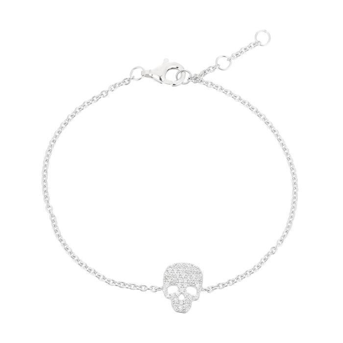 MONPLAISIR Bracelet Argent Fin 925/1000 Tête de mort