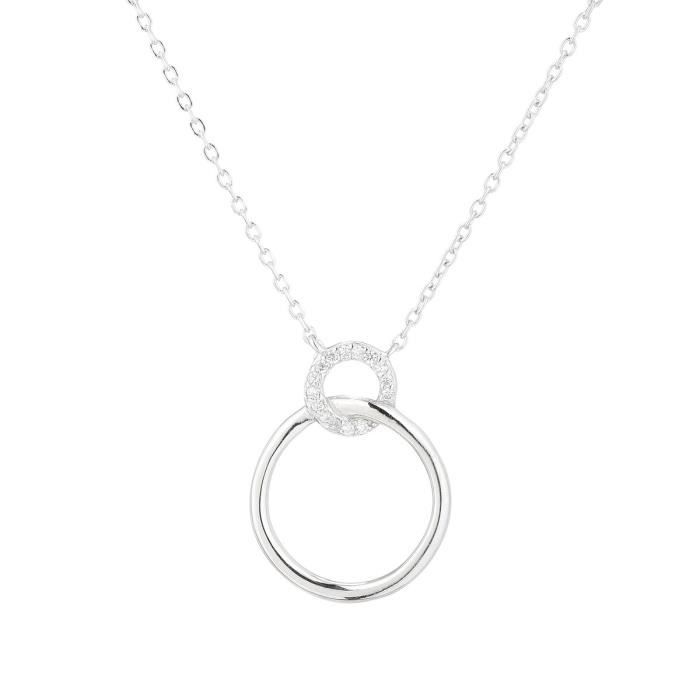 MONPLAISIR Collier Argent Fin 925/1000 Deux Cercles Entrelacés