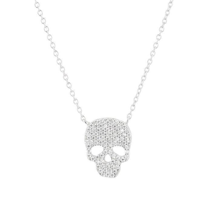 MONPLAISIR Collier Argent Fin 925/1000 Tête de mort