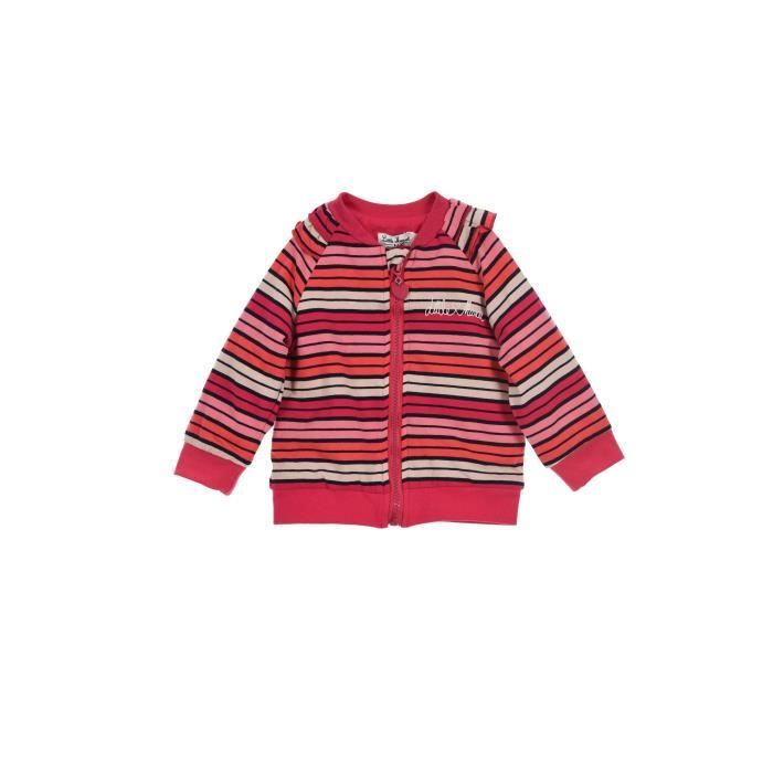 LITTLE MARCEL Cardigan Zippé Rayures Rose Fuchsia Bébé Fille