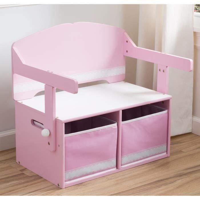 DELTAKIDS - Bureau Banc Enfant Convertible avec Rangements - Rose