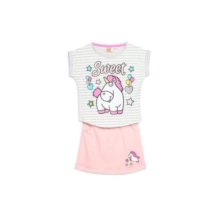 MINIONS Ensemble Rose et Gris Enfant Fille Sérigraphie