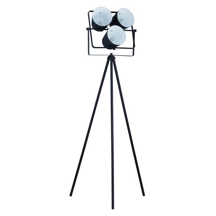 Lampadaire trépied en métal avec 3 projecteurs 60x60x150 cm E27 40 W noir