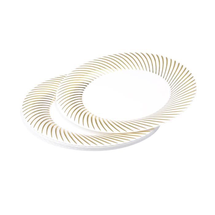 Lot de 6 assiettes blanches avec contour or diamètre 23 cm