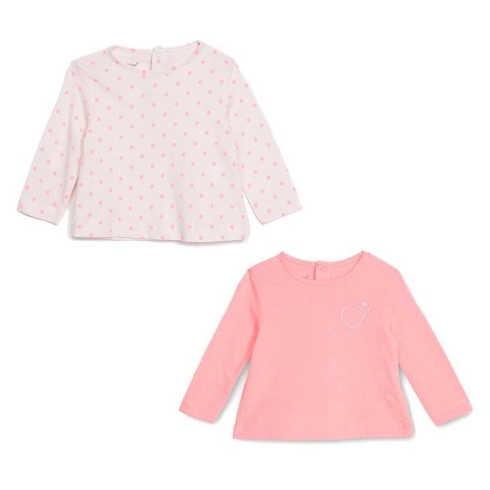 BEBE REVE Lot de 2 tee-shirts - Jersey - Pois - Rose - Bébé fille