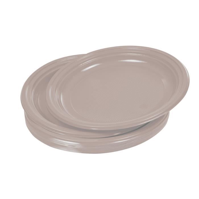 Lot de 20 assiettes plates jetables diamètre 22 cm taupe