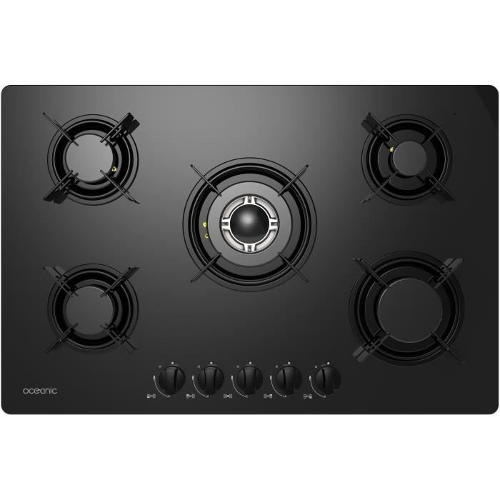 OCEANIC OCEACTG5VB - Table de cuisson Gaz-5 foyers-L77 cm-Noir