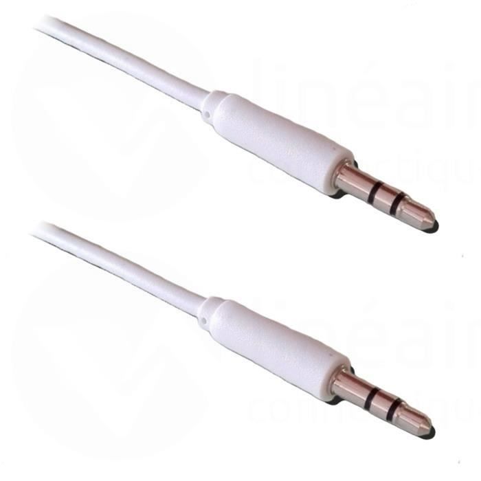 LINEAIRE A195WB Jack 3.5mm stéréo mâle / mâle, câble fin, blanc - Longueur : 1 m