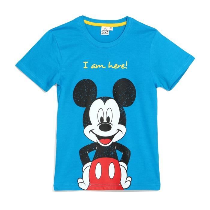 Garçon Sérigraphie Achat Enfant Bleu Tee Shirt Mickey Vente yYbf76gIv