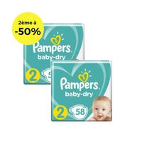 COUCHE PAMPERS Baby Dry Géant T2 X58 Lot de 2 COUCHE PAMPERS Baby Dry Géant T2 X58 Lot de 2
