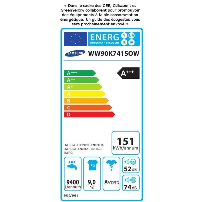  WW90K7415OW - Lave linge frontal - 9 kg - 14003
