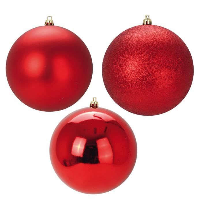 Lot de 3 Boules de Noël en Plastique Rouge 12 cm - Achat / Vente boule