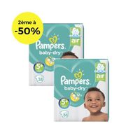 COUCHE PAMPERS Baby Dry T5+ 13 à 25kg - Lot de 2 - 70 cou COUCHE PAMPERS Baby Dry T5+ 13 à 25kg - Lot de 2 - 70 cou