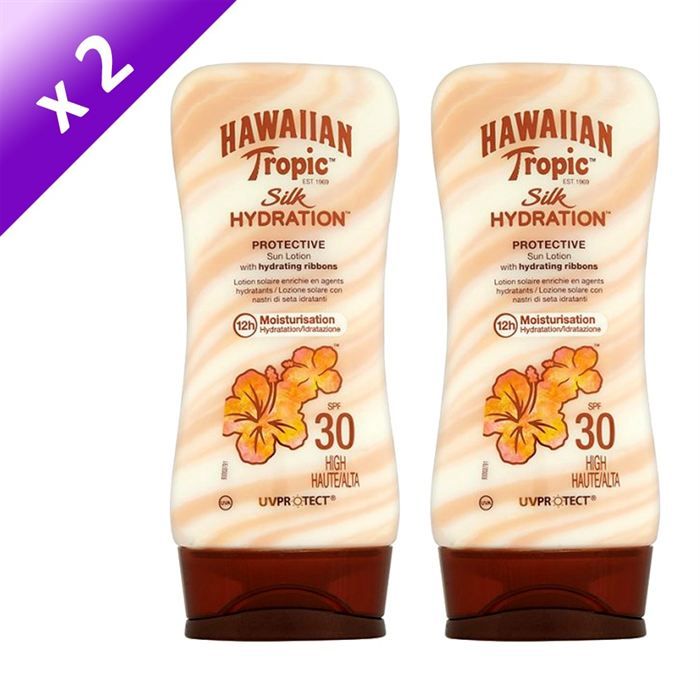 SOLAIRE CORPS VISAGE Hawaiian Tropic Silk Hydratation SPF 30 180ml x2