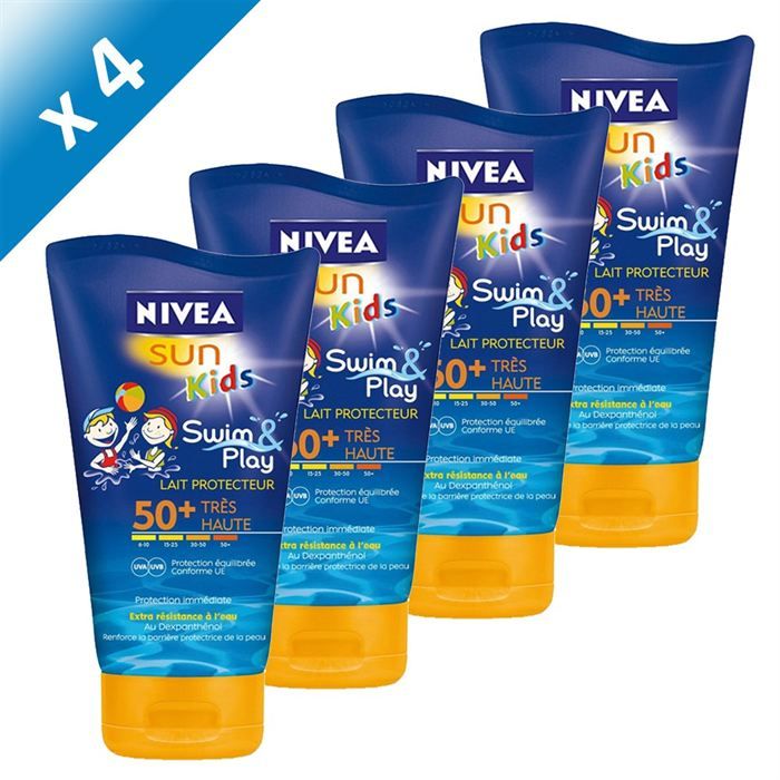 SOLAIRE CORPS VISAGE Nivea Lait Protecteur Enfants Swim&Play FPS 50 x4